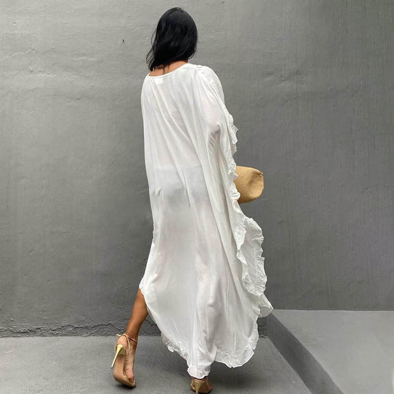 Rayon Beach Dress Loose Robe Seaside Vacation Beach Cover Up Swimsuit Sun Protection Outer Wear Women Crochet hook Bella Mia